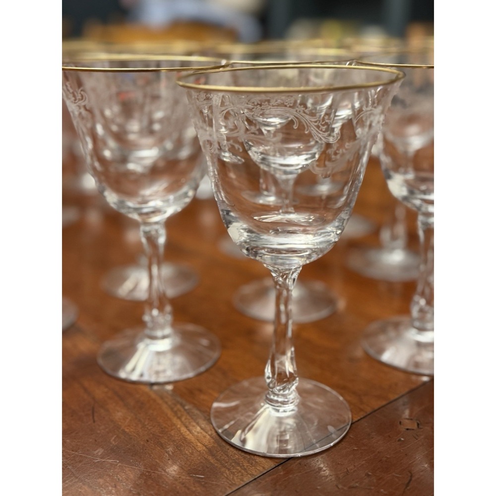 Golden Lace by Fostoria Water Wine Glasses Set‎ of 10 Vintage Goblet w/Gold 6.6"